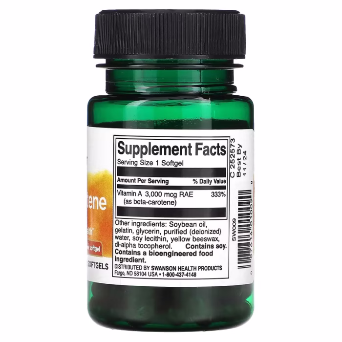 Swanson, Beta Carotene, 10,000 IU (3,000 mcg RAE), 100 Softgels - Image 2