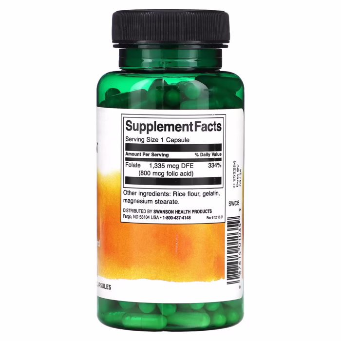 Swanson, Folic Acid, 800 mcg, 250 Capsules - Image 2